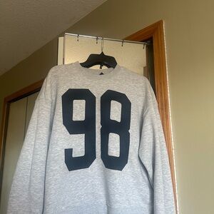 H&M Gray Crewneck Sweater with Navy Blue '98' Print
